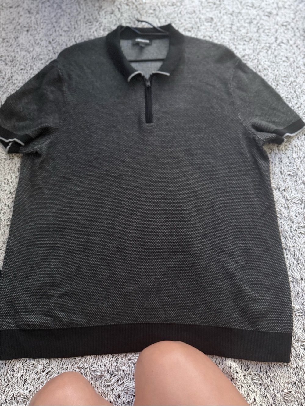 Express Black & Gray Zip-Front Short Sleeve Knit Polo